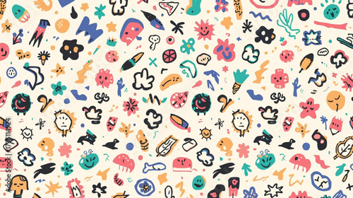 Background filled with cartoon doodles suitable for childrens book covers, stationery, packaging design, and website backgrounds in playful themes.
