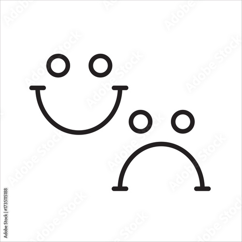 Contrasting emotions of joy and sorrow depicted through simple happy and sad face line art icons