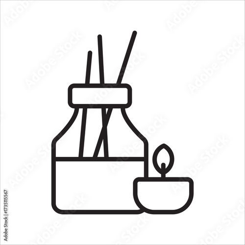 Spa Relaxation Icon Aromatherapy Reed Diffuser and Candle Outline for Calmness