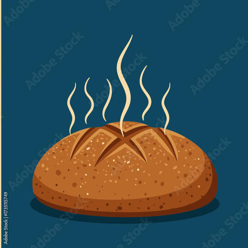 Hot steaming loaf of bread illustration with rising steam for bakery, food blog or restaurant design
