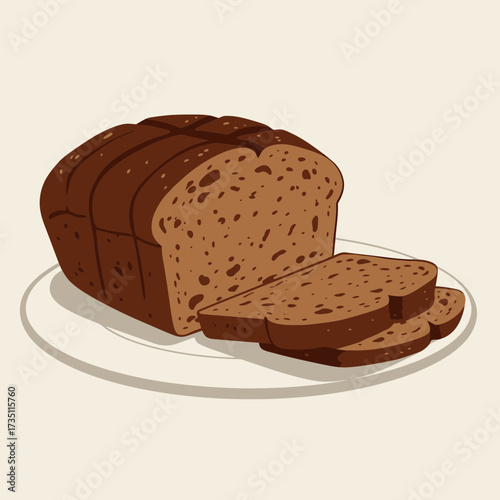 Freshly baked whole wheat bread loaf with slices on white background for bakery and food concept