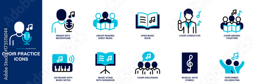 Choir Practice Blue Colored Outline Icon Set