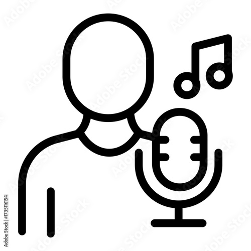 Singer With Microphone Line Icon of Choir Practice Icon Set