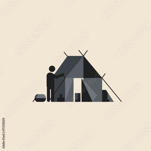 Camping tent in nature illustration, outdoor adventure and travel concept for summer trips, hiking and exploration themes