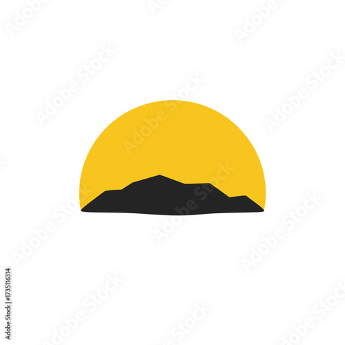 Minimalist sunset illustration, glowing horizon concept for nature, relaxation, peaceful evening and vacation vibes
