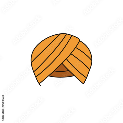 Orange turban flat illustration representing traditional headwear, cultural identity, Sikhism, and heritage fashion