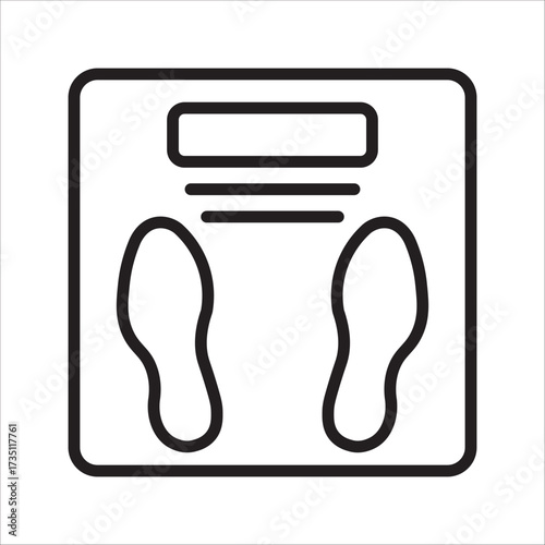 Simple Line Art Illustration of a Digital Scale with Footprints, Representing Weight Measurement and Health Tracking