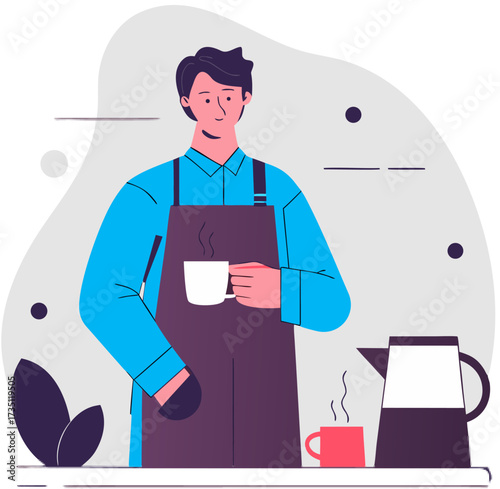 Barista Making Coffee Cup and Pot Illustration Background