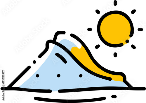 Snowy Mountain with Sun Illustration Graphic Icon Vector Design