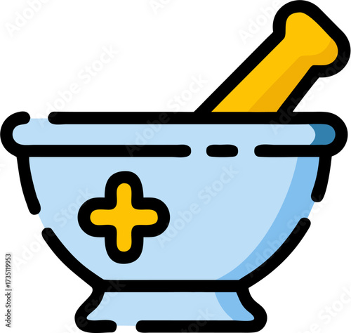 Mortar and Pestle Symbol Health and Wellness Apothecary Tool Pharmacy Cross Sign