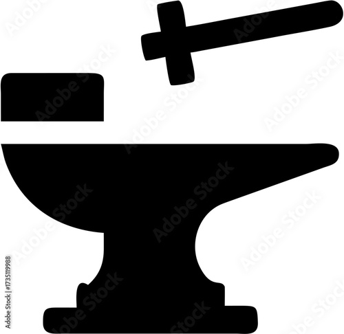 Blacksmithing Symbol Anvil Hammer Icon Black Shape Industrial Metal Craft Tooling Equipment Work