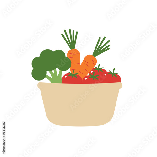 Fresh salad bowl with vegetables illustration, healthy food, vegan meal and nutrition concept vector design