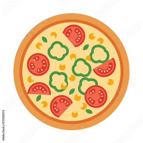 Tasty pizza illustration with vegetables and cheese, fast food meal, Italian cuisine flat vector design