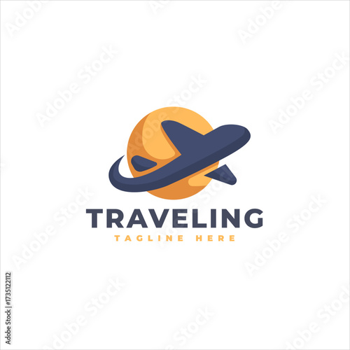 Creative Airplane Orbit Journey Exploration Logo Template