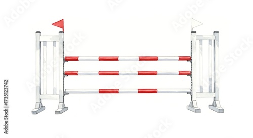 Show jumping obstacle with red and white poles isolated on white