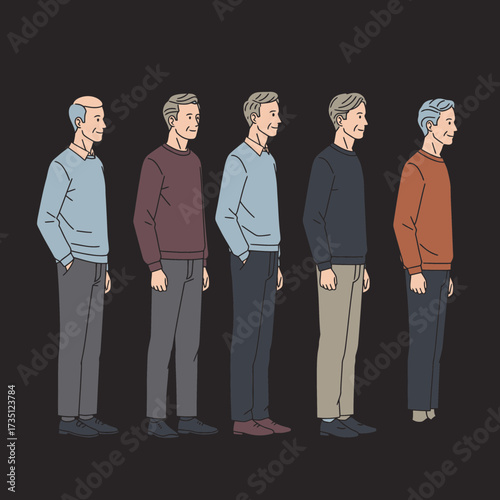 Group of Elderly People Illustration – Senior Citizens Standing Together, Retirement Concept