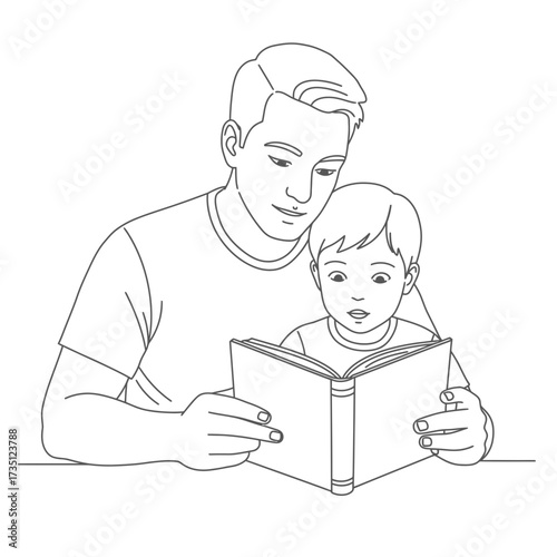 Father reading book with child flat illustration representing parenting, learning, education, and family bonding