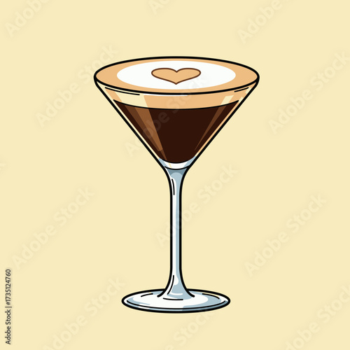 Elegant Espresso Martini Cocktail Glass Illustration for Bar Menu, Party Drinks and Nightlife Design