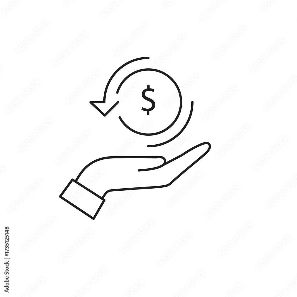 Fototapeta premium Cashback Icon. Return Money Rebate Symbol, Thin Line Editable Stroke Vector Illustration..eps
