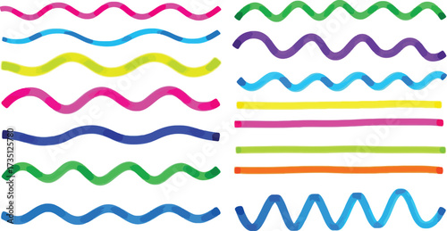 Colorful wavy lines and straight lines are displayed in a vibrant array of hues, perfect for adding a playful touch.