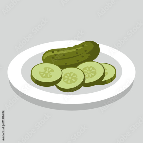 Plate of Sliced Pickles – Pickled Cucumber Snack Illustration on White Background for Food and Meal Theme