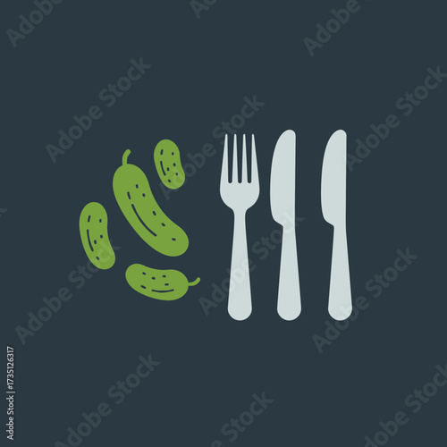 Plate with Pickles and Cutlery – Pickled Cucumber Food Illustration on White Background for Meal and Snack Theme