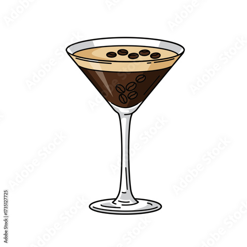 Espresso Martini Cocktail Glass Illustration Perfect for Party Posters, Bar Menus, and Celebration Lifestyle Art