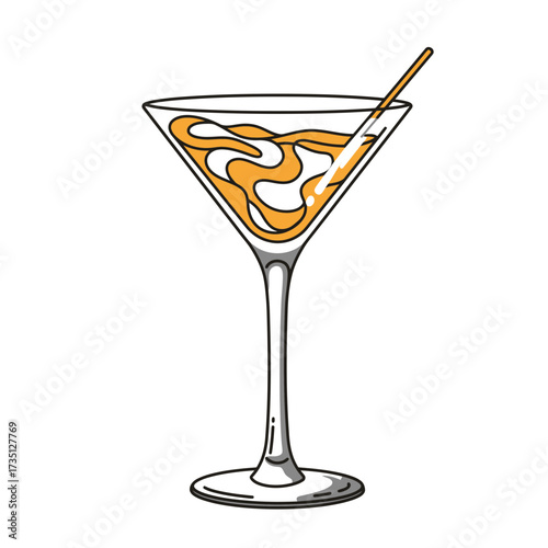 Martini Cocktail Glass with Swirl Illustration Perfect for Bar Party Posters, Menu Design, and Celebration Decor