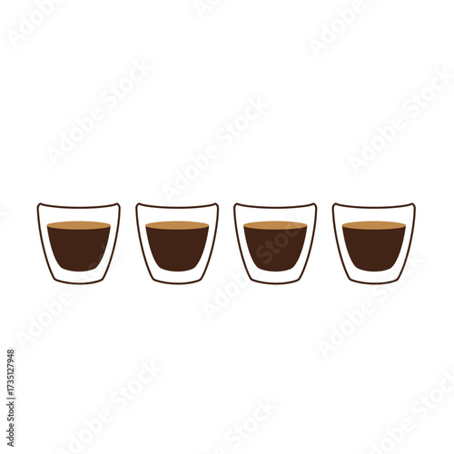 Four Espresso Coffee Shots Illustration Perfect for Cafe Menu Design, Barista Promotions, and Coffee Lovers