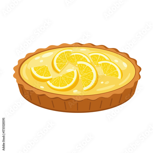 Round lemon tart dessert – sweet homemade citrus pastry illustration