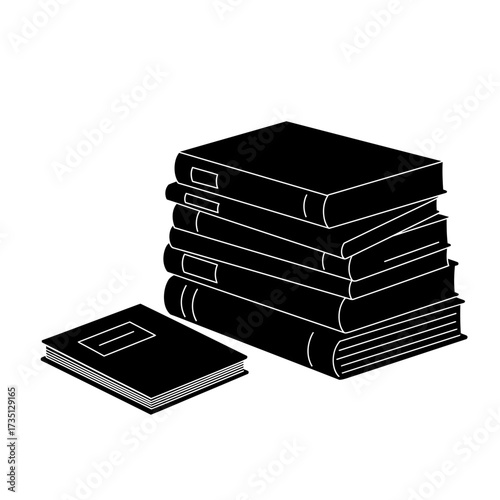 Stack of books in black and white – knowledge, education, and literature concept illustration