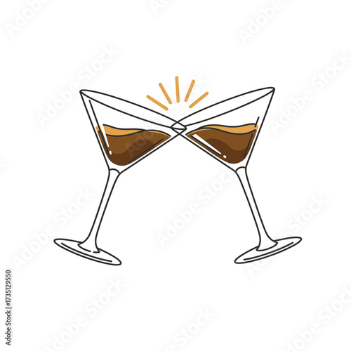 Two cocktail glasses making a toast – celebration, party, and festive cheers illustration