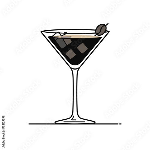 Classic cocktail with ice cubes – refreshing alcoholic beverage in glass illustration