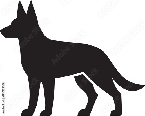 Black Silhouette of a Standing German Shepherd Dog