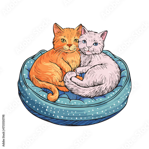 Two Cats Cuddling in Bed