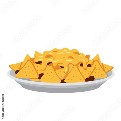 Plate of tortilla nachos with melted cheese isolated vector illustration