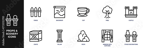 Props and Scenery Line Icon Set