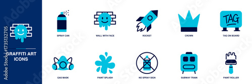 Graffiti Art Blue Colored Outline Icon Set