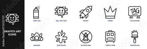 Graffiti Art Line Icon Set