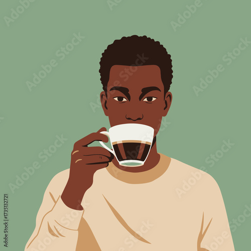 Man drinking cup of coffee – café lifestyle illustration
