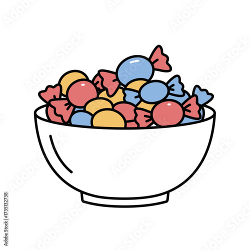Bowl full of assorted candies – colorful sweet treats illustration