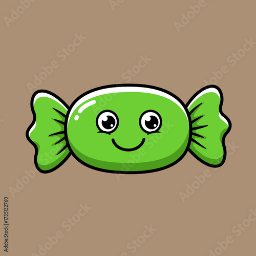 Cute green wrapped candy cartoon – fun sweet treat illustration