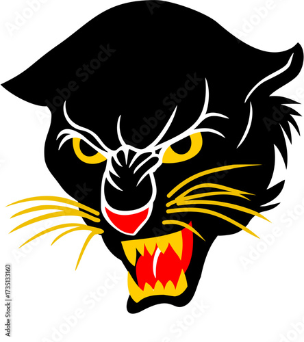 Fierce Black Panther Head Roaring Illustration - Aggressive Big Cat Mascot Vector Art