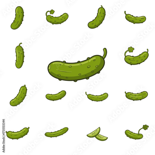 Pickles isolated set – fresh cucumber pickle food illustration