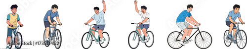 Illustration of multiple men cycling enthusiastically, representing health, sport, and outdoor fun