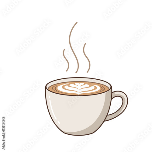Hot steaming cappuccino cup – fresh brewed latte art coffee illustration for café advertising