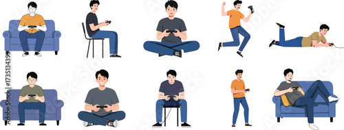 Enthusiastic Gamer Diverse Poses of a Person Enjoying Video Games
