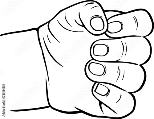 Clenched Fist Outline Illustration. Human hand in a tight grip, symbolizing power, determination, or protest gesture.