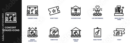Concert Venues Line Icon Set