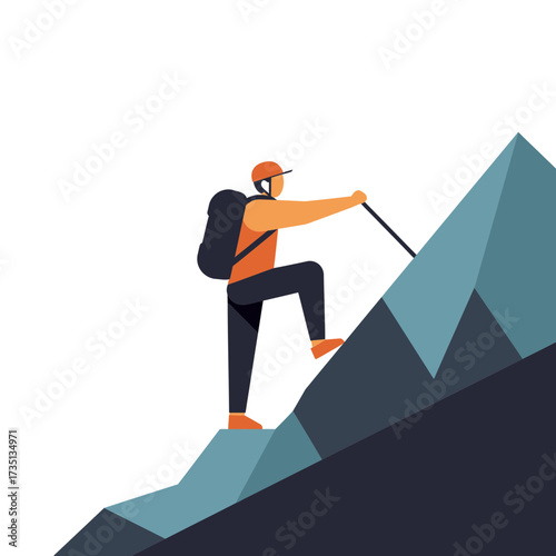 Mountain climber illustration reaching summit symbolizing success, determination, and outdoor adventure lifestyle